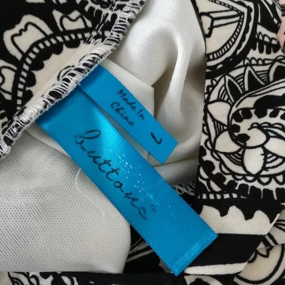 Buttons Ornate Print 3/4 Sleeve Split V-Neck Casual Shift Dress Women's Size L - Picture 10 of 10